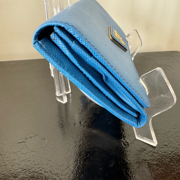 . Prada Long Saffiano Leather Triangle Wallet in Cobalt Blue - Picture 4 of 16